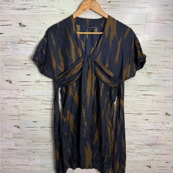 French Connection Flutter Sleeve Blue and Gold Midi Dress silk size 8 - Picture 1 of 7